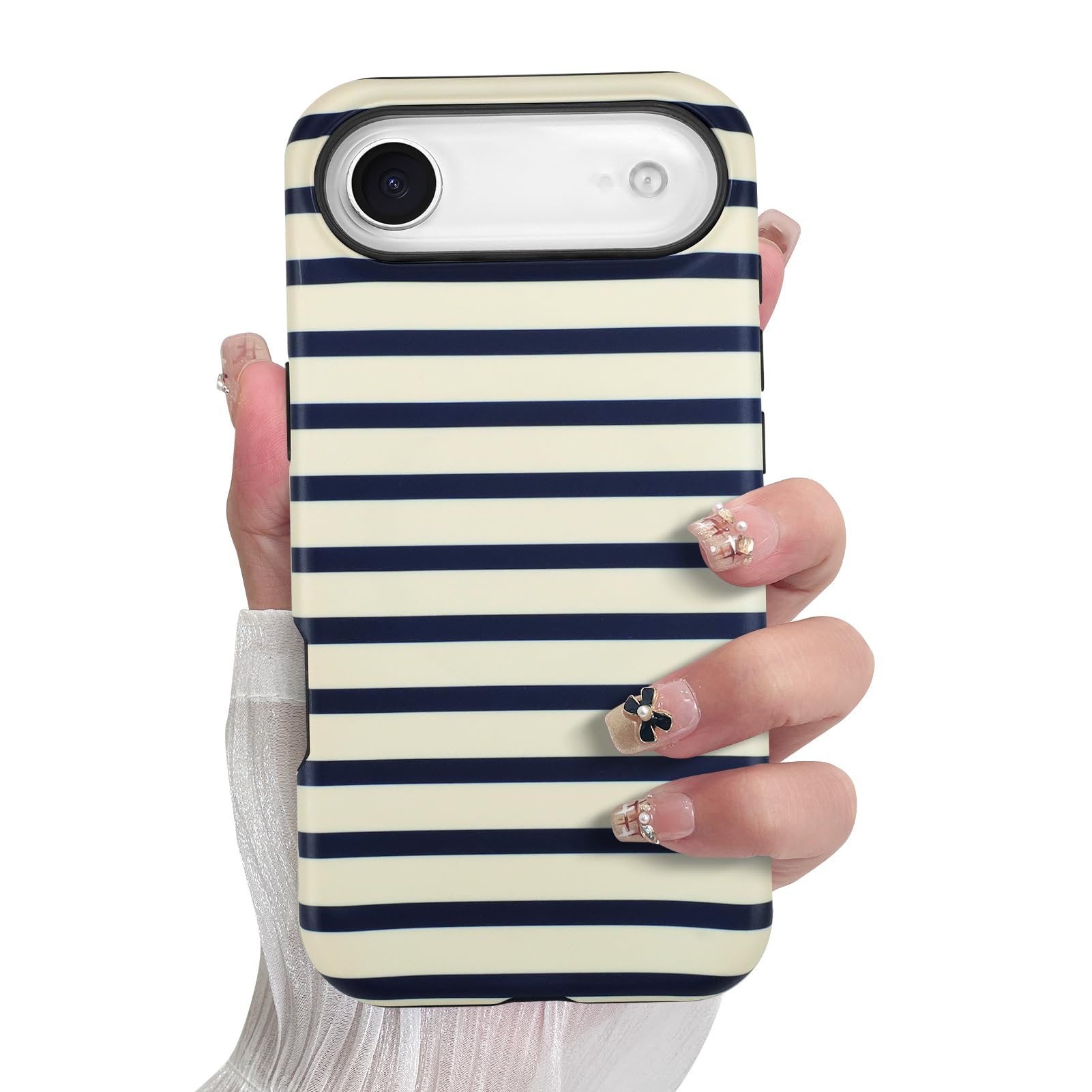 SOKAD Magnetic Horizontal Stripes Phone Case for iPhone Air, Cute Navy Blue Striped Line Pattern Compatible with Magsafe Matte P