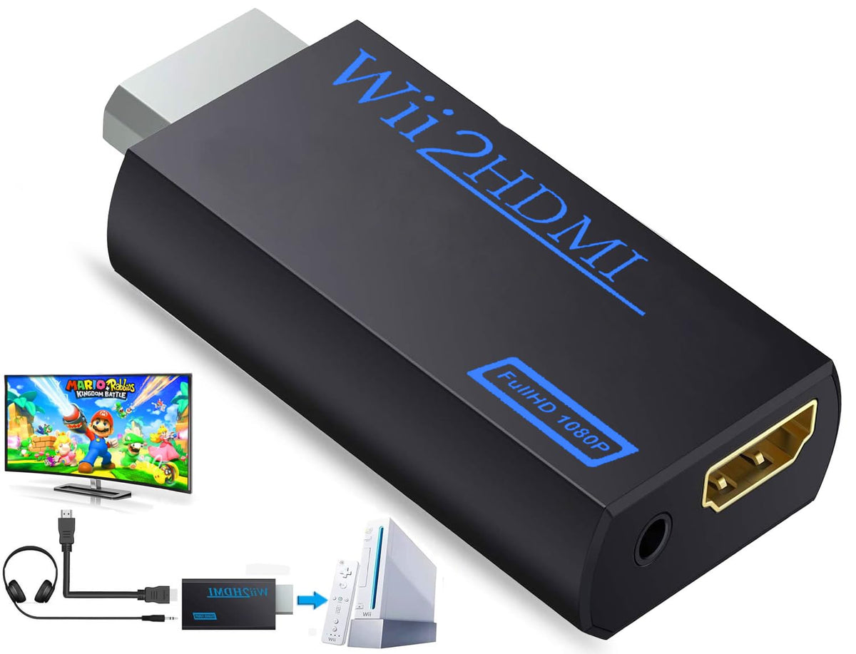 Sartyee Wii Hdmi Converter Adapter, Wii 2 To Hdmi 1080P Connector Output Video 3.5Mm Audio   Supports All Wii Display Modes, Bla
