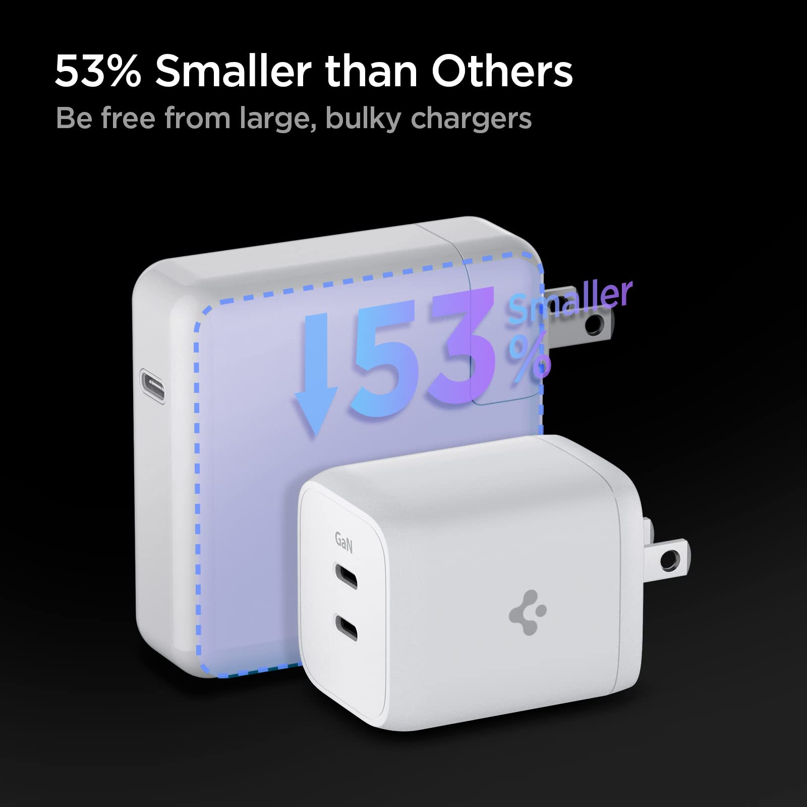 Spigen 65W Usb C Charger, [Gan 652 Total 65W 2 Ports Gan Iii Tech] Dual Fast Charger Pd 3.0 Charging Block For Macbook/Pro, Ipad