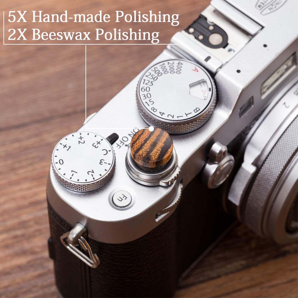 Vko Wood Soft Shutter Release Button,Delicate Camera Shutter Button 12Mm Concave Surface Golden Black 1 Pcs (Wood Grain Random)