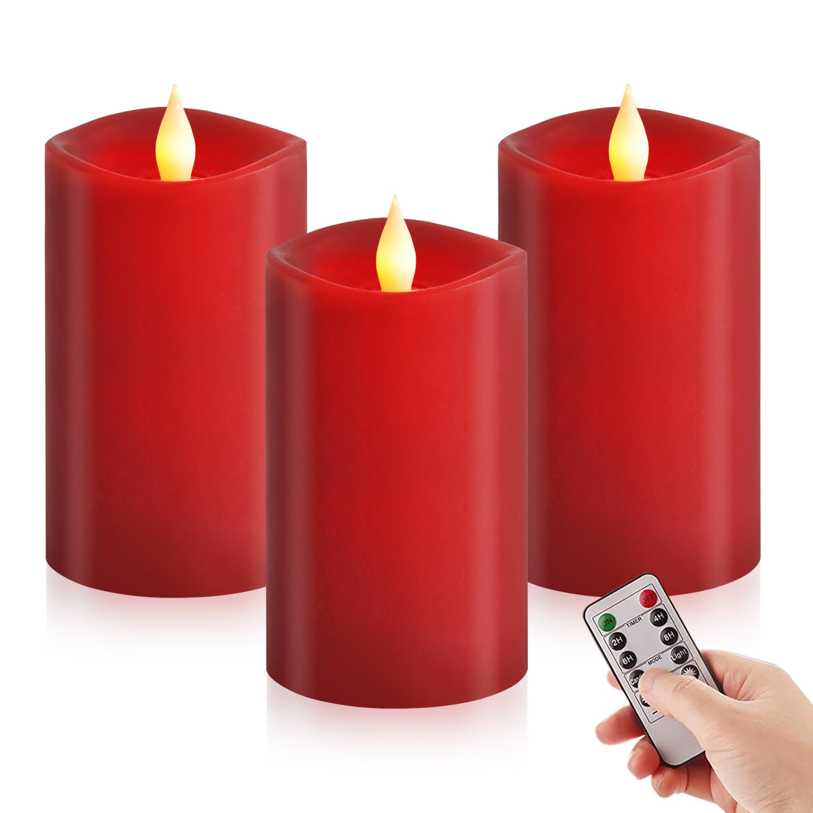 ASLDOIWEH 3x5 Flickering Flameless Candles Set of 3, 2AA Battery Life 600 Hours Battery Candles Flickering with Timer,5 inch Fla