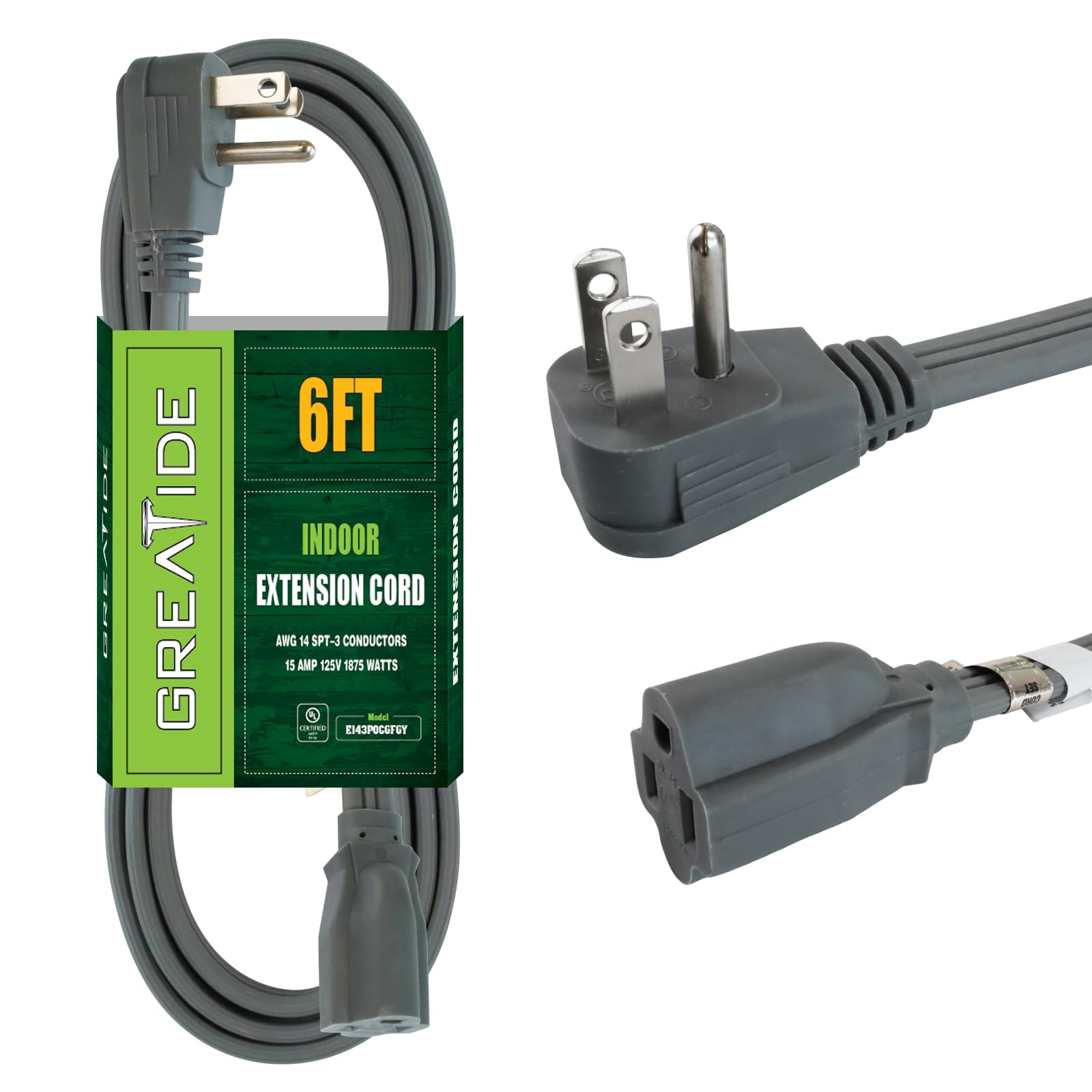Greatide 6 Ft Heavy Duty Extension Cord Wire, 14 Gauge 3 Prong Spt 3 Extension Cord, 3 Pronged Cord For Air Conditioner Refriger