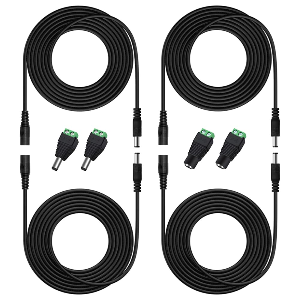Hayeastdor 4Pcs 10Ft(3M) 12V Dc Power Extension Cable With Power Jack Adapter Connectors(2 X Male + 2 X Female) 5.5Mm X 2.1Mm Dc