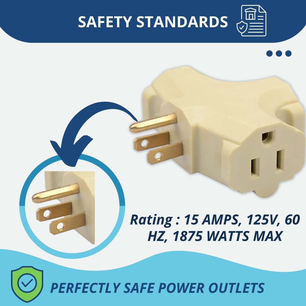 Suresave Usa 3 Outlet Grounding Adapter, Heavy Duty 15 Amp Plug, Fire Retardant Pvc, T Shape Design, Ul Listed, Beige 2 Pack
