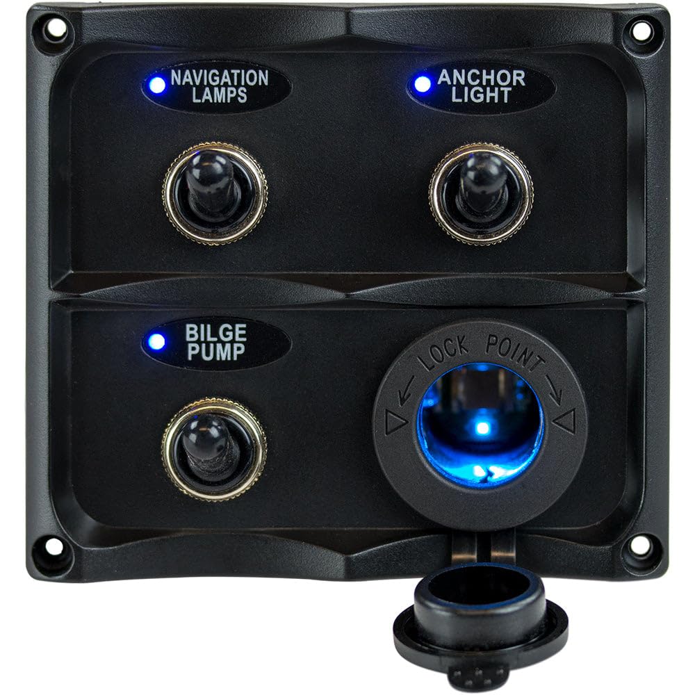 Sea Dog Water Resistant Toggle Switch Panel W/Led Power Socket   3 Toggle