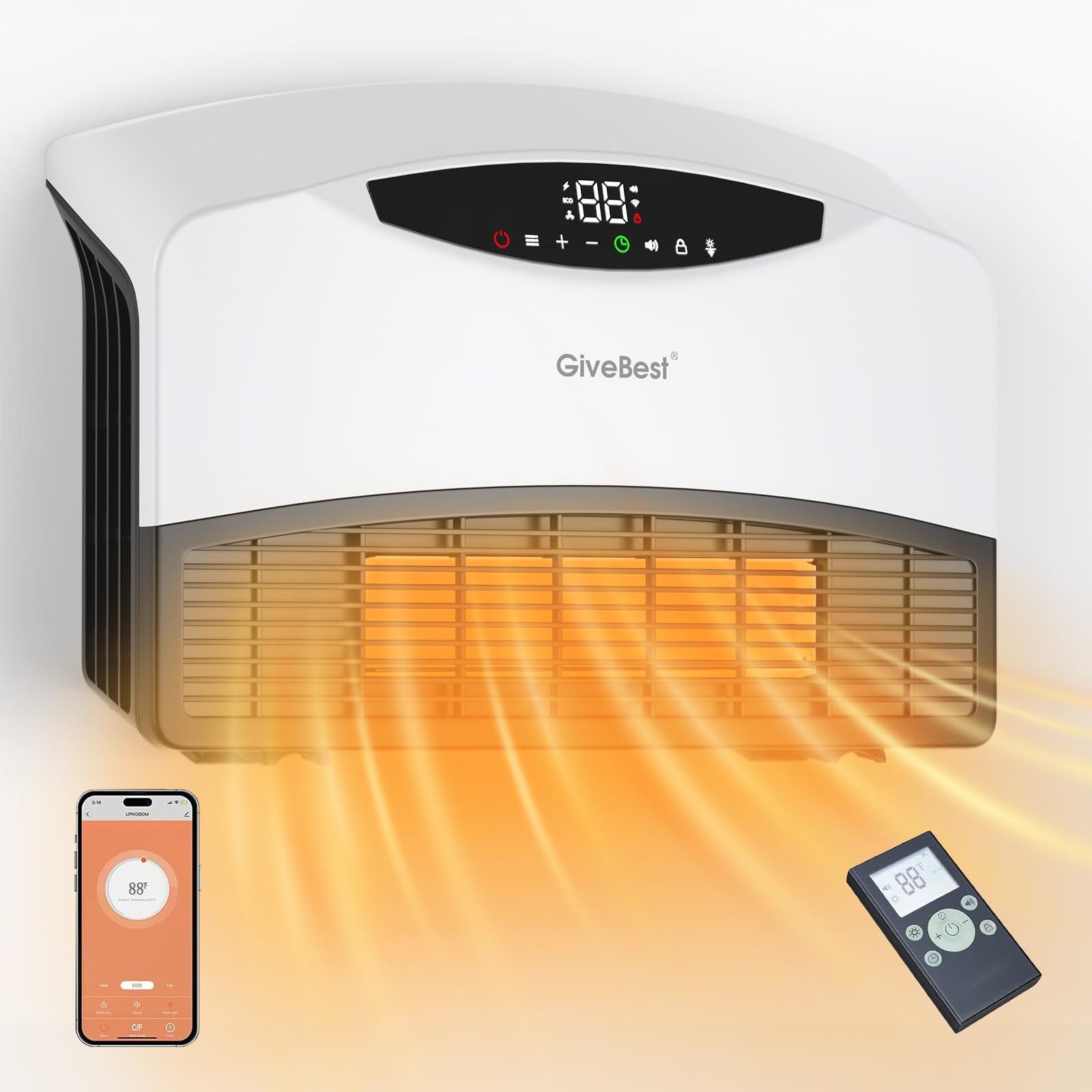 Givebest Smart Wall Heater   1500W Space Heater For Indoor Use, Work With Alexa, Adjustable Thermostat, Remote And Wifi Control,