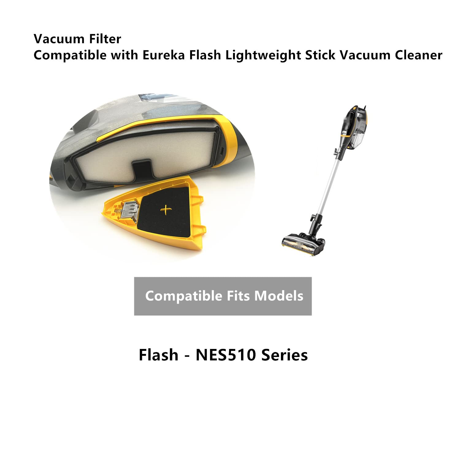 Ymimi Vacuum Filter Compatible With Eureka Flash Lightweight Stick Vacuum Cleaner,Fits Nes510,Part # N0205,N0206,N0207(3 Pack)