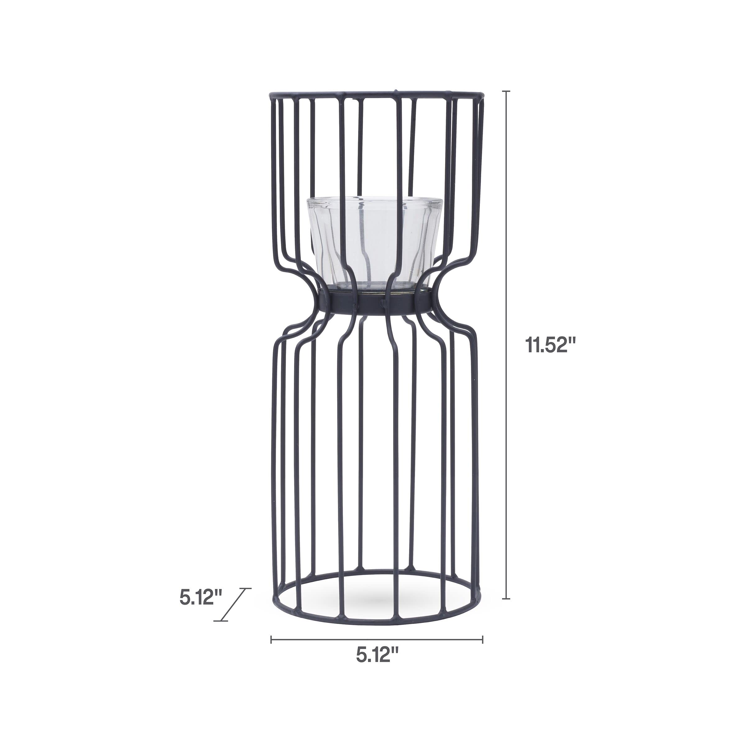 Elements 5.12X5.12X11.42 Inch Black Metal Wire With Clear Glass Votive Holder, For Use With Wax Or Flameless Candle