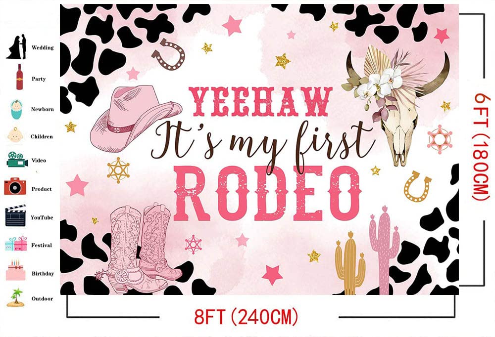 Mocsicka Western Cowgirl Birthday Backdrop My First Rodeo Birthday Decorations Girl Pink Western Country Cowgirl 1St Birthday Ba