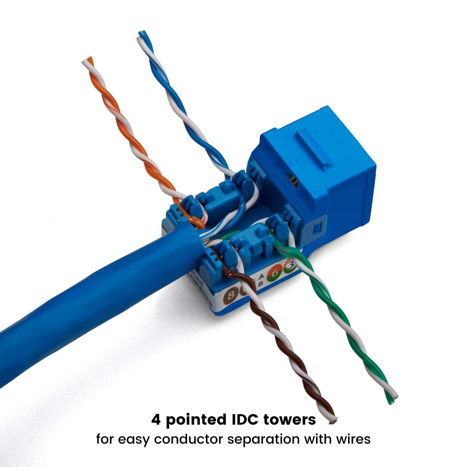 Truecable Cat6 Keystone Jack, Unshielded (Utp), 90 Degree Punch Down, Poe++ (4Ppoe) 100W, Ul Listed, Etl Verified, Ansi/Tia Certified, Modular Rj45 Female, Blue, 12 Pack