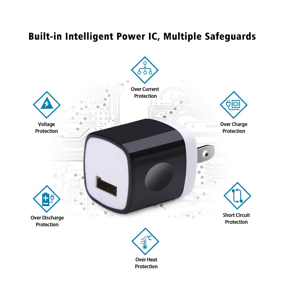 Wall Adapter 10 Pack,Uorme 1A 5V Single Port Charger Power Usb Plug Charging Cube Block Box Compatible Iphone 14 13 12 Se 11 X,