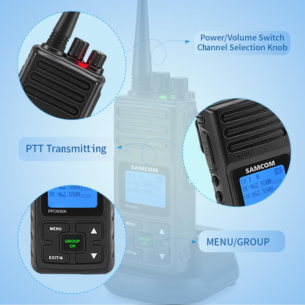 Read A Samcom Screen SAMCOM Two Way Radio Walkie Talkie with Shoulder Speaker Mic, 5W Long ...