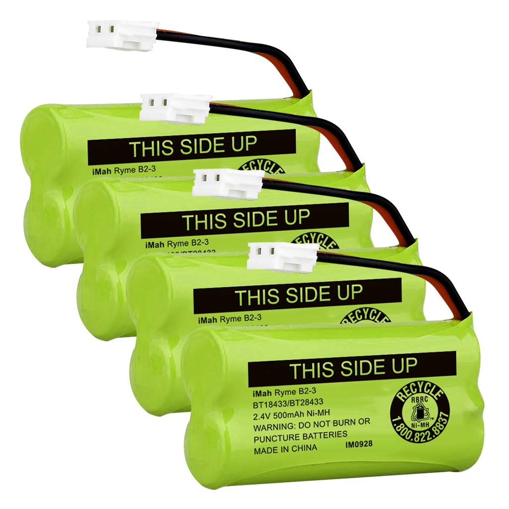 Imah Bt18433/Bt28433 2.4V 500Mah Ni Mh Cordless Phone Battery Pack, Also Compatible With Vtech At&T Telephone Batteries Bt184342/Bt284342 Bt8300 Bt1011 Bt1018 Bt1022 Bt1031 2Sn Aaa55H S J1, Pack Of 4