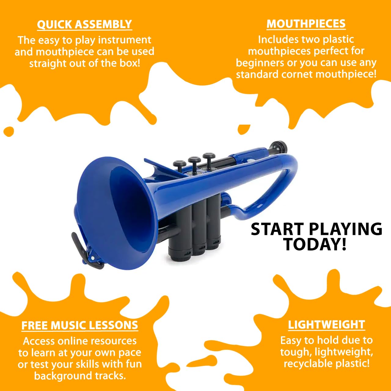 Pinstruments Pcornet Plastic Cornet   Mouthpieces And Carrying Bag   Lightweight, Versatile, Comfortable Ergonomic Grip   Bb Aut