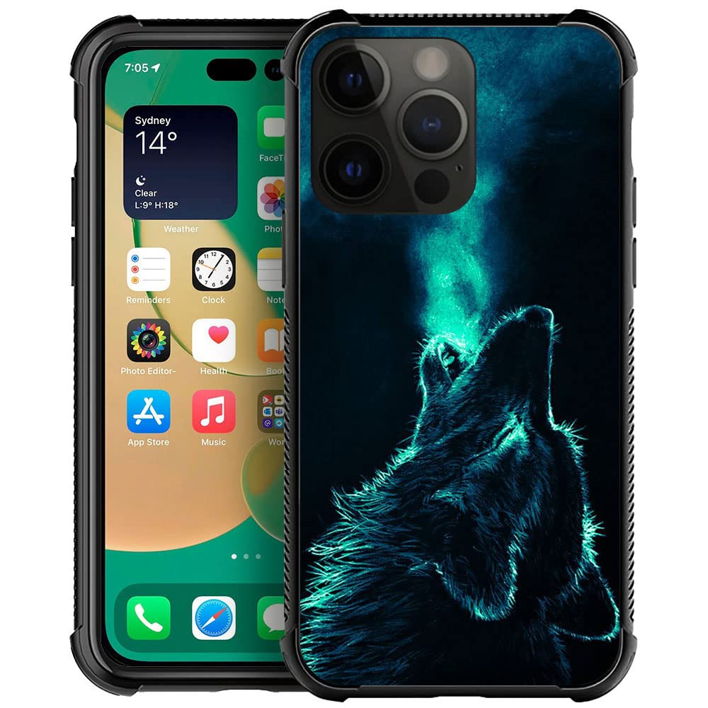 Compatible With Iphone 14 Pro Case, Nebula Wolf Iphone 14 Pro Cases, Tempered Glass Back+Soft Silicone Tpu Shock Protective Case