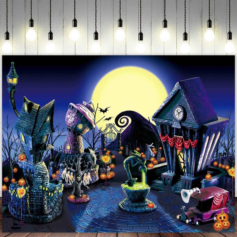Zthmoe 10X8Ft Halloween Nightmare Themed Party Photography Backdrop Pumpkin Moon Town Background Birthday Baby Shower Christmas