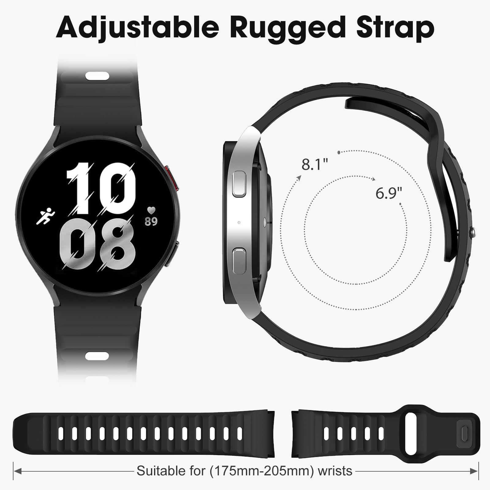 Rugged No Gap Band Compatible With Samsung Galaxy Watch 4 5 6 Band 44Mm 40Mm/Galaxy Watch 6 Classic Bands 47Mm 43Mm/Watch 5 Pro