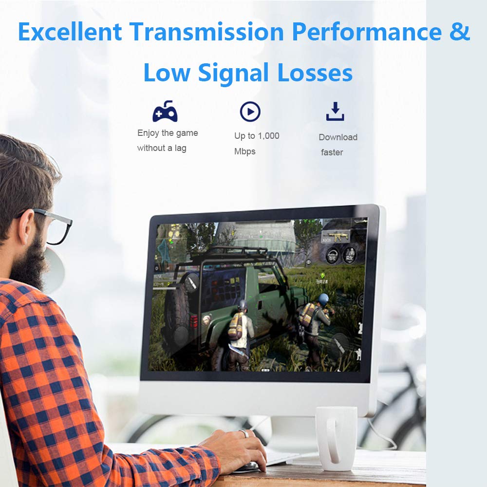 Ercielook Cat 6 Ethernet Cable 25 Ft, Flat White Internet Cable With Clips, Hight Speed Lan Cable With Snagless Rj45 Connectors