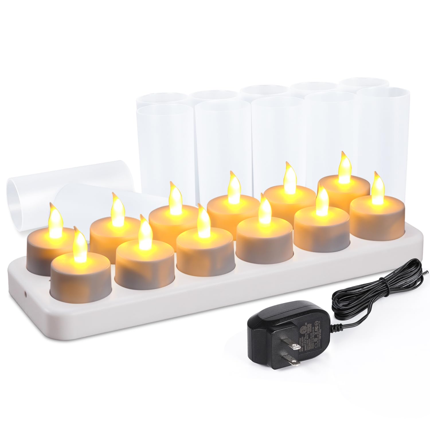 Wonenice Rechargeable Tea Lights Flickering Flameless Candles With Charging Base And Ac Adapter, Romantic For Lantern Party Rest
