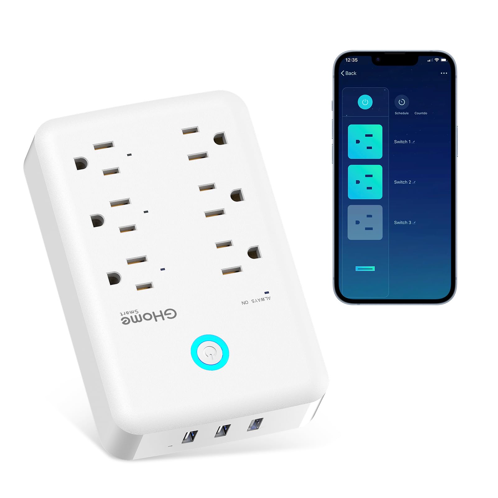 Ghome Smart Plug Outlet Extender, Surge Protector With 3 Individually Controlled Smart Outlets And 3 Smart Usb Ports, Works With