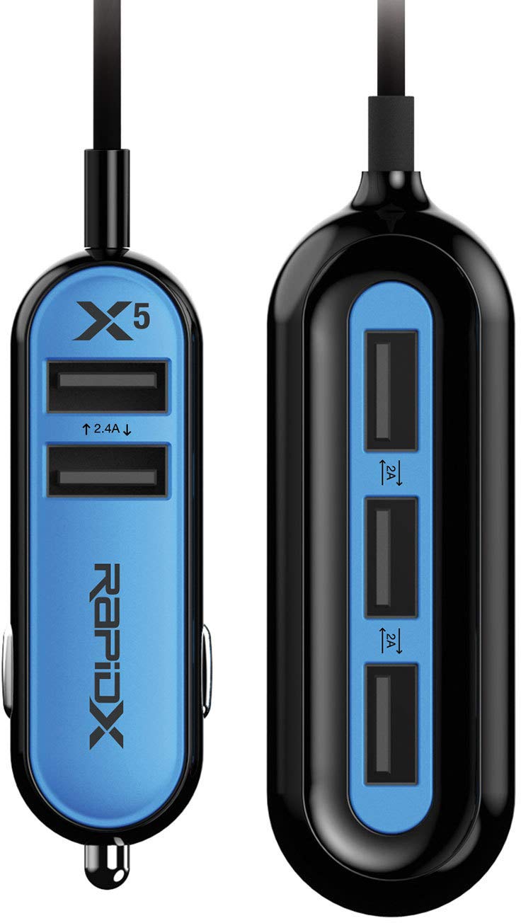 Rapidx X5 Car Charger With 5 Usb Ports For Iphone And Android   Blue