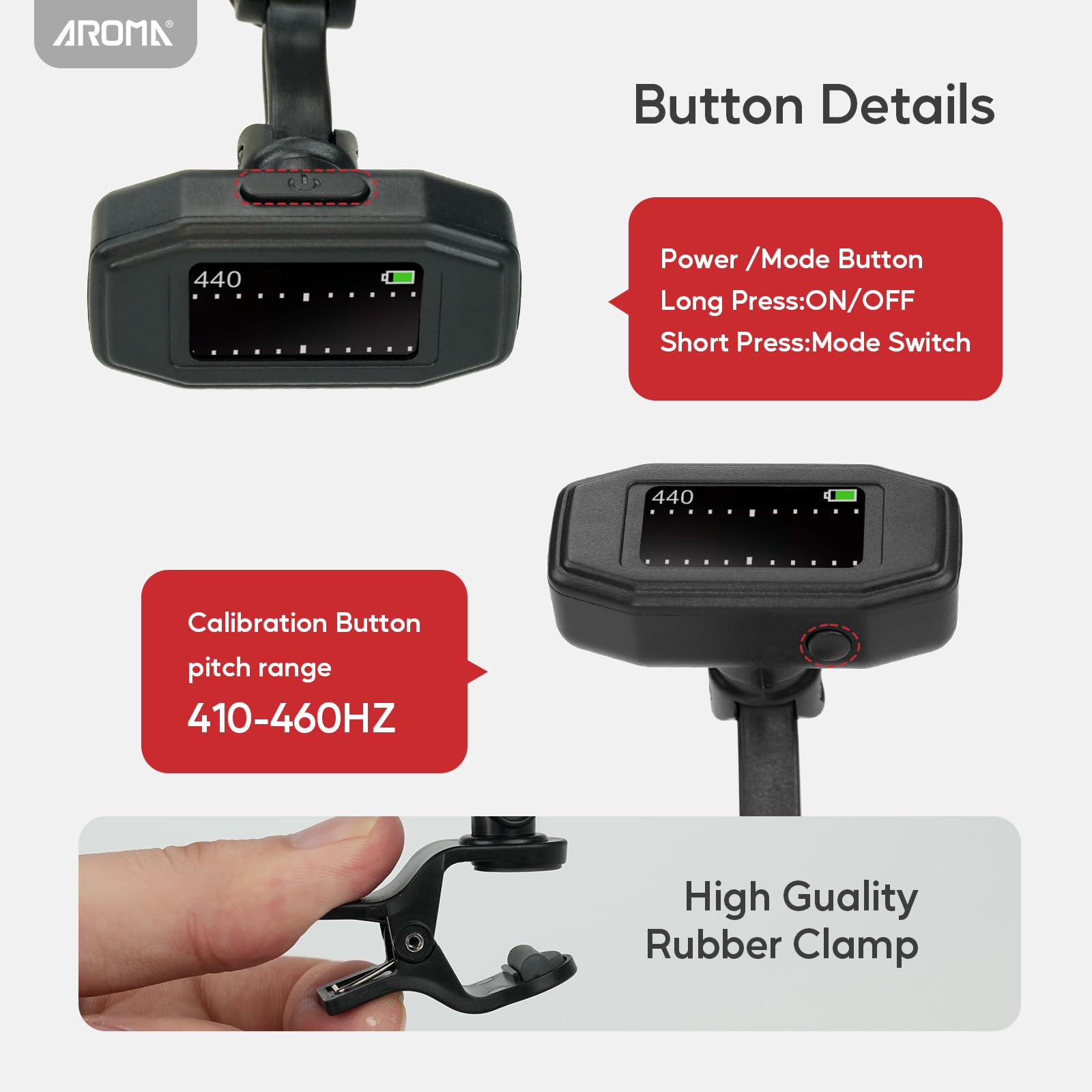 Aroma Guitar Tuner Clip On Rechargeable Easy To Read Simple Tft Screen Good To Use In Strong Light Extremely Fast And Accurate T