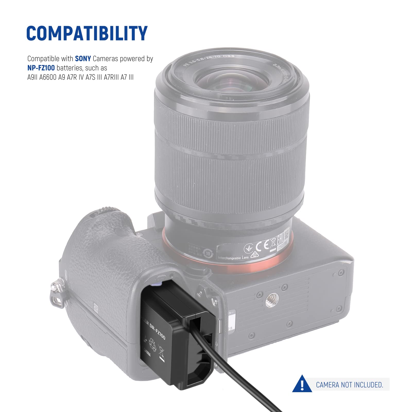 Neewer Np Fz100 Ac Power Supply Adapter And Dc Coupler Dummy Battery Charger Kit Compatible With Sony A1, A9 Ii, A7R Iii, A7R Iv