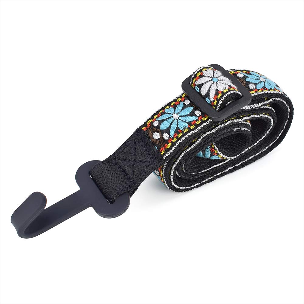 Cloudmusic Ukulele Strap Clip On No Drill J Hook For Soprano Concert Tenor Baritone With Hawaiian Colorful Floral Pattern(Blue W