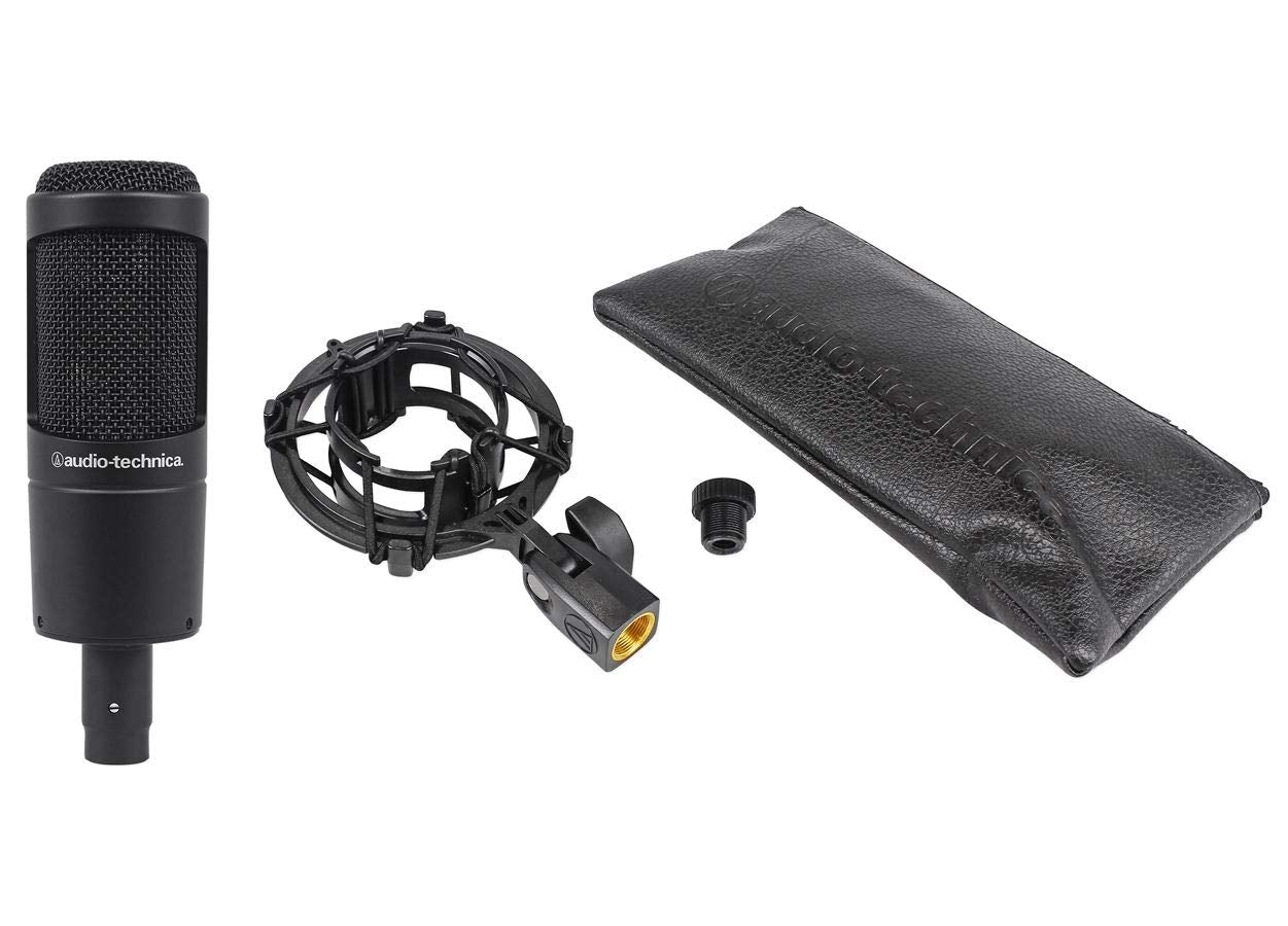 Audio-Technica At2035 Side Address Cardioid Condenser Studio Microphone With Case Bundle With Rockville Pro-M50 Studio Headphone