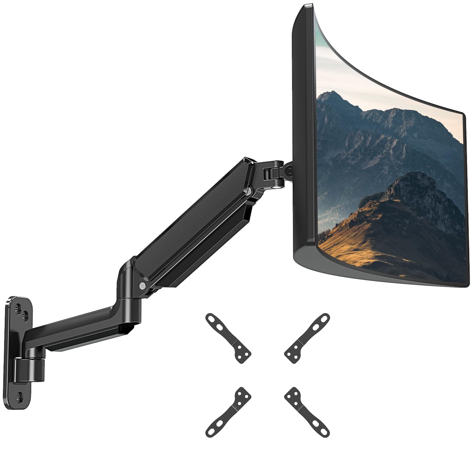 Ergofocus Monitor Wall Mount Fits Max 35 Inch/26.4Lbs Computer Screen, Ultrawide Premium Single Monitor Arm, Full Motion Gas Spr
