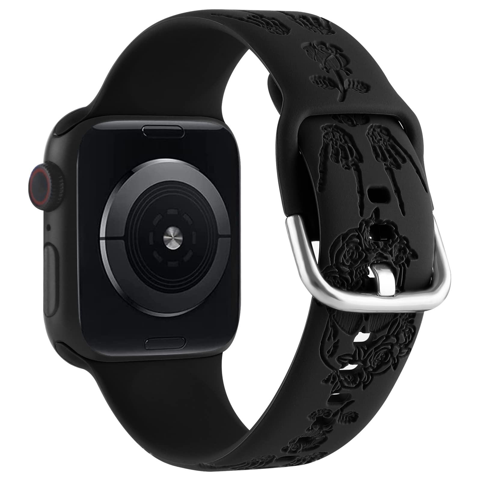 Halloween Floral Engraved Silicone Band Compatible With Apple Watch 38Mm 40Mm 41Mm For Women Men,Skull Pattern Laser Printed Sof