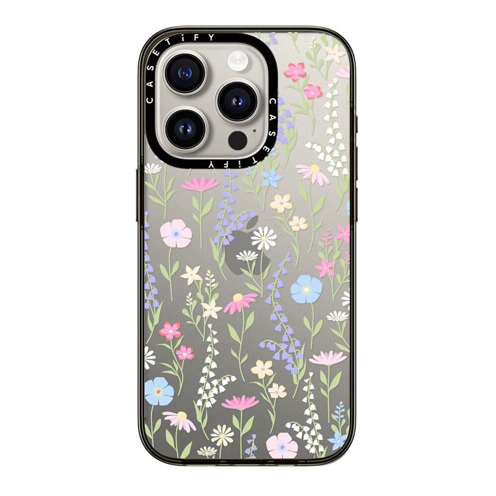 Casetify Compact Iphone 15 Pro Case [2X Military Grade Drop Tested / 4Ft Drop Protection]   Pink Pastel Cute Floral   Clear Blac