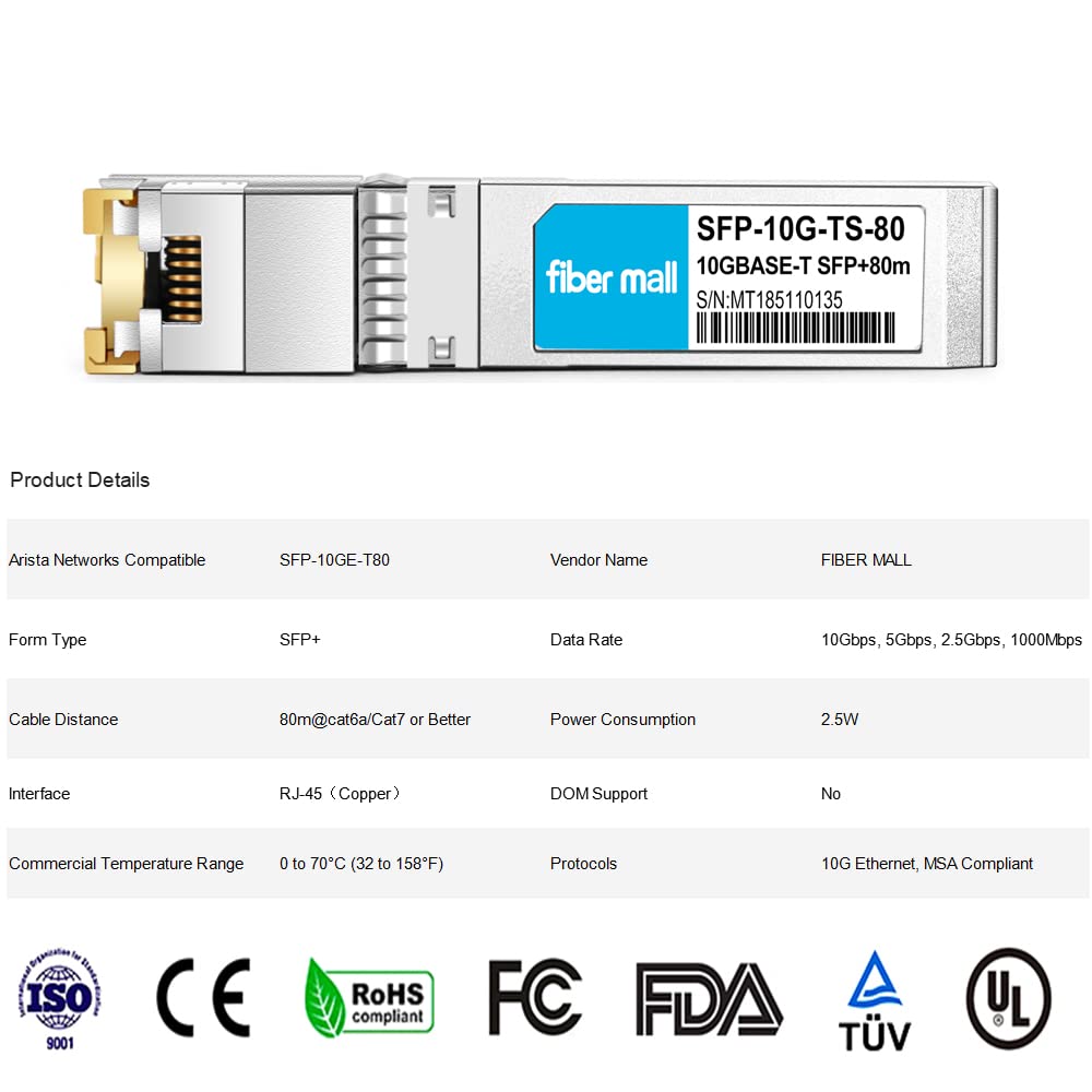 10G Sfp+ Rj45 80M For Arista Networks Sfp 10Ge T8010Gbase T Sfp+ 80M Rj45 Cat6A/7 Mini Gbic 10Gb Copper R J45 Transceiver Module