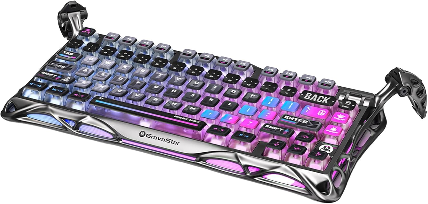GravaStar Mercury K1 Pro Wireless Mechanical Gaming Keyboard, 75% Layout RGB Custom Keyboard, Electroplated Glossy Frame, Hot-Sw