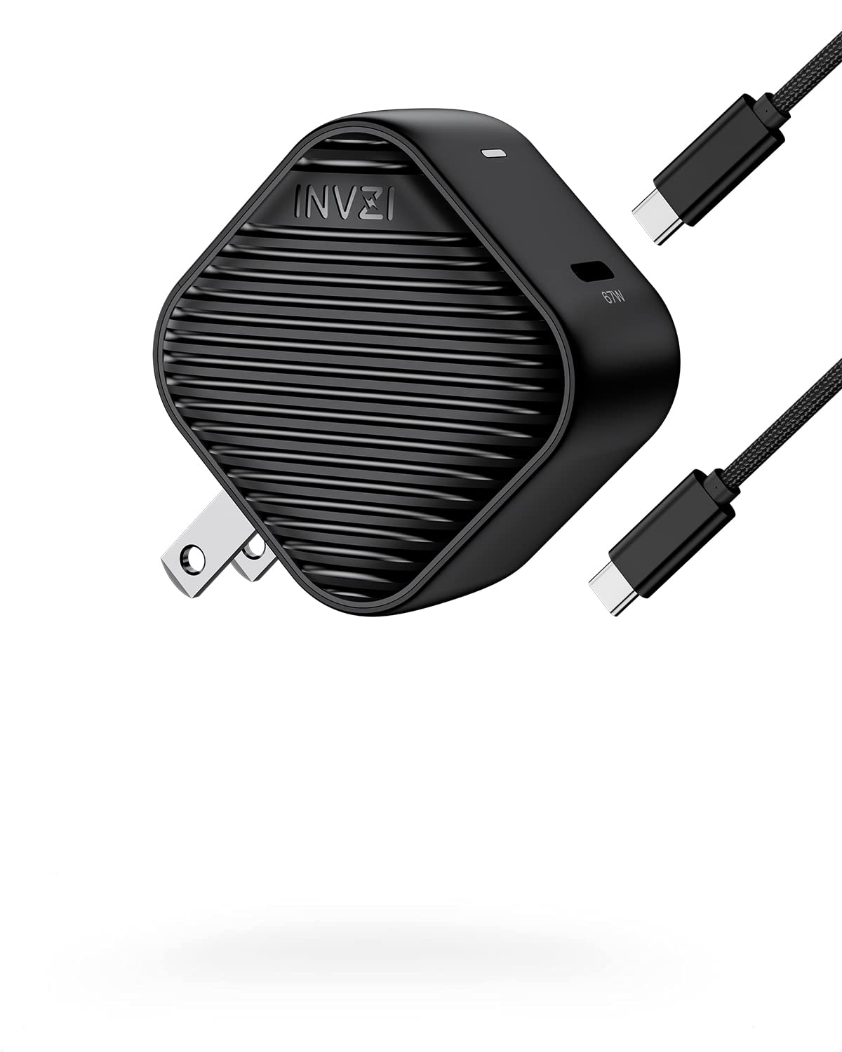 INVZI GaNHub USB C Charger 67W, GaN III PPS Mini Fast Foldable Power Adapter with USB-C Cable for MacBook Pro/Air, Galaxy S24, D