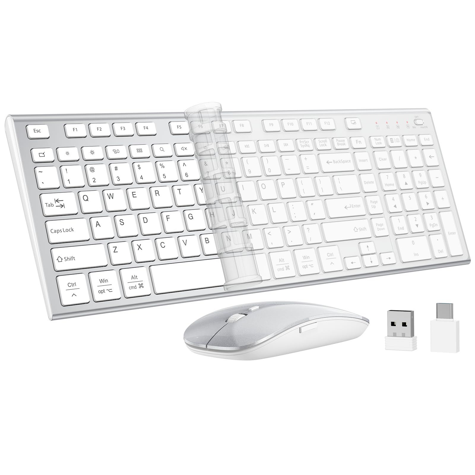 Wireless Keyboard and Mouse, GALENMORO Silent Quiet Combo Low Profile USB C Full Size Compact with Number Pad Flat Soft Touch Co