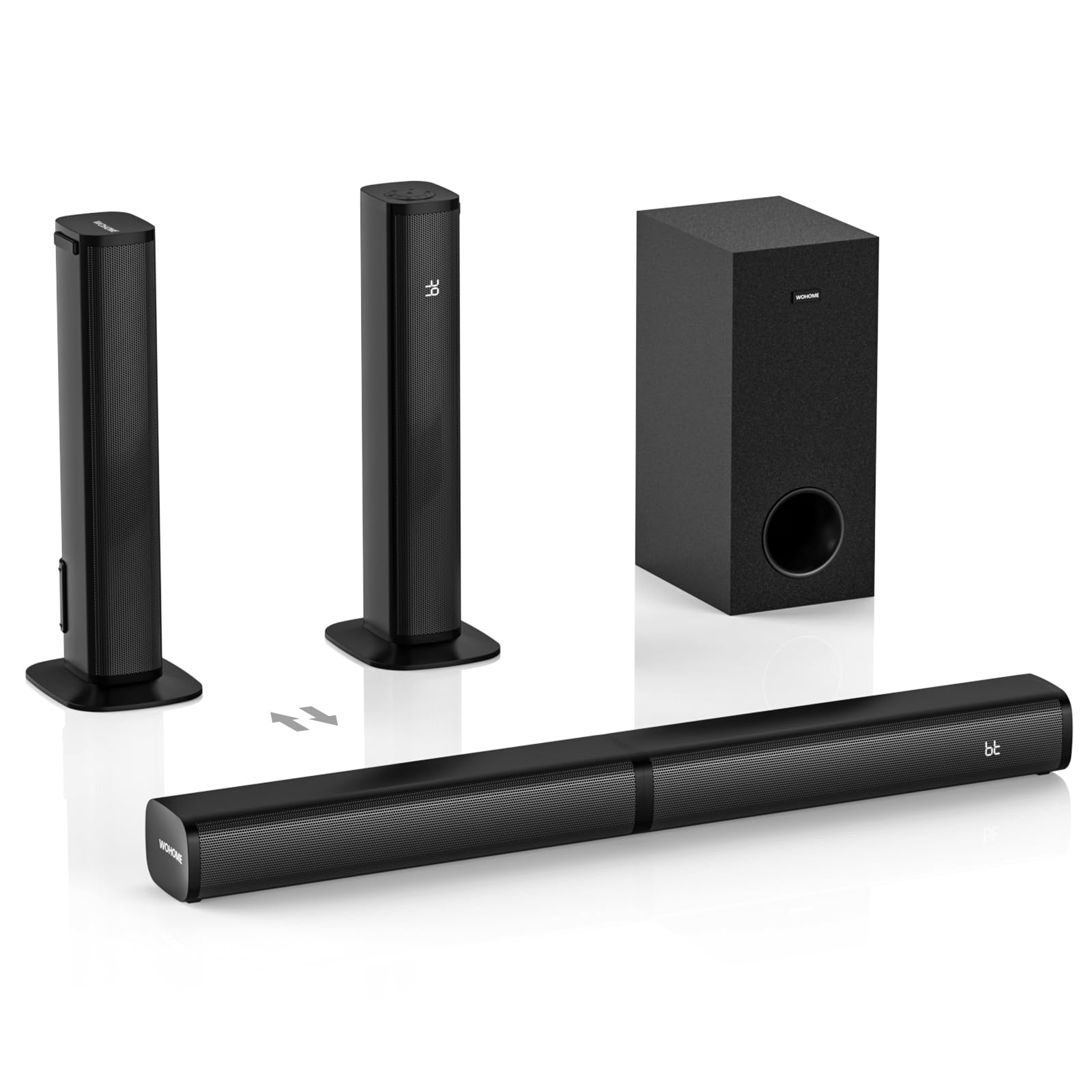 Wohome 2 in 1 Detachable Sound bar with Subwoofers, 4.1 Channel Bluetooth Sound Bar for Smart TV, Home Theater Surround Sound Sy