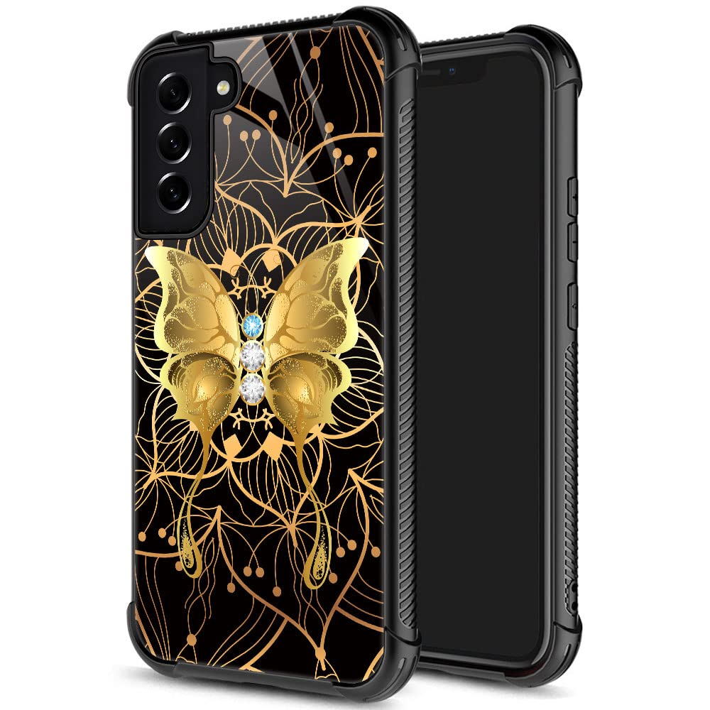 Samsung Galaxy S21 Fe Case,N Golden Diamond Butterfly Galaxy S21 Fe 5G Cases For Girls,Pattern Design Shockproof Anti Scratch Or