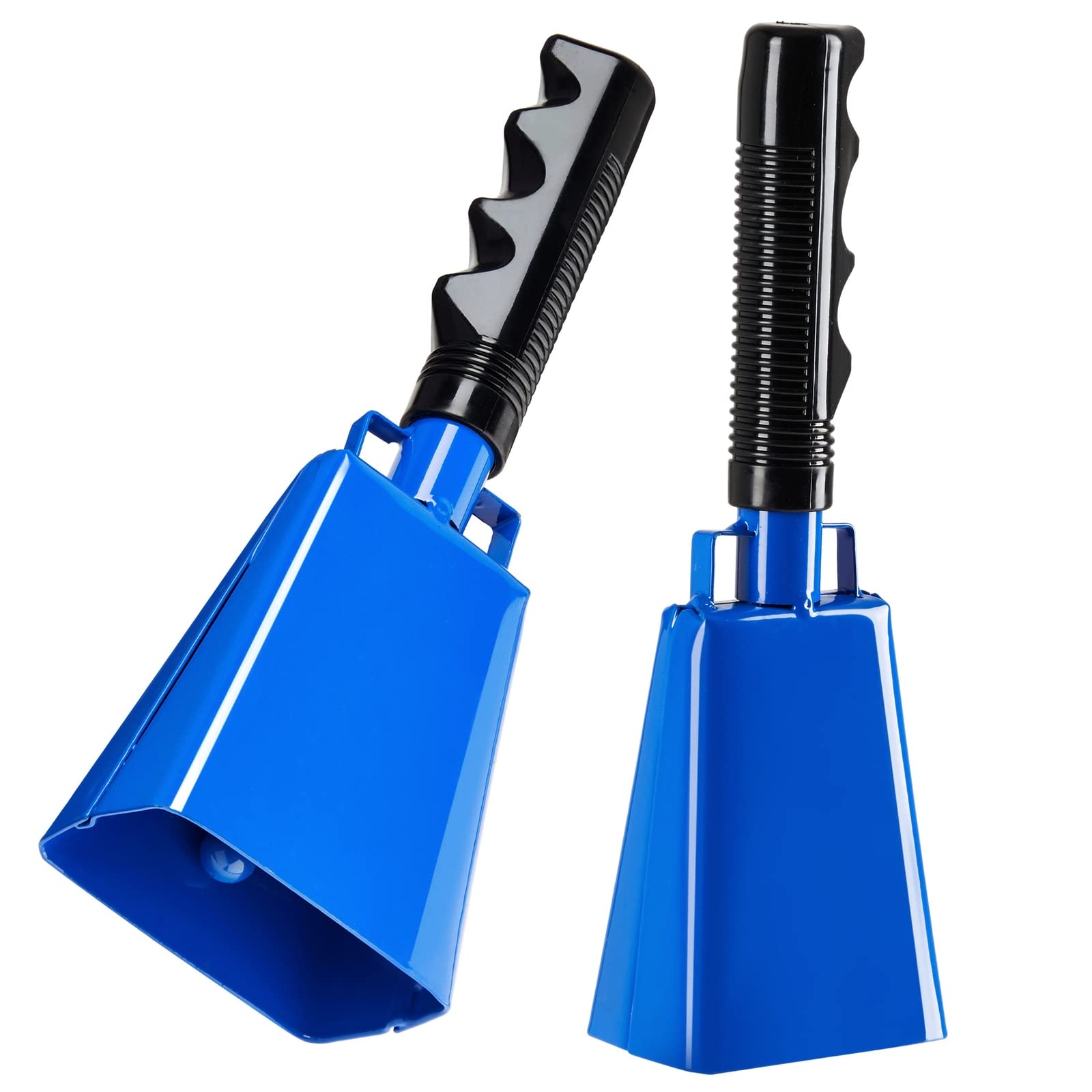 BLUE PANDA Cowbell Noise Maker - 9-Inch, Royal Blue, Pack of 2 - Metal Cowbell Instrument with Ergonomic Handle - Cheering Bell 
