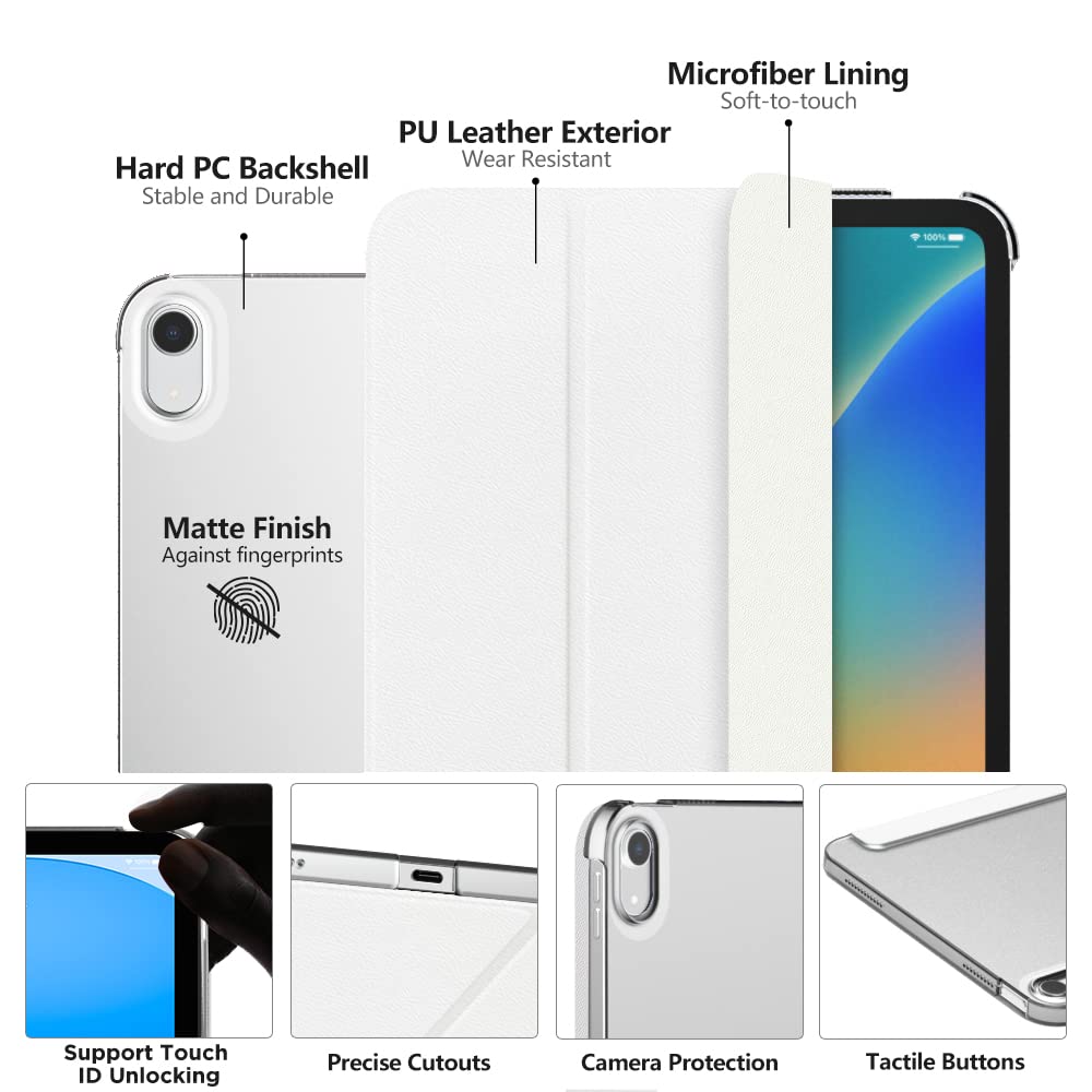 MoKo for iPad (A16) 11th Generation Case 11 Inch 2025, iPad 10th Generation Case 10.9 Inch 2022, Slim Stand Hard PC Translucent Back Shell Smart Cover, Support Touch ID, Auto Wake/Sleep, White