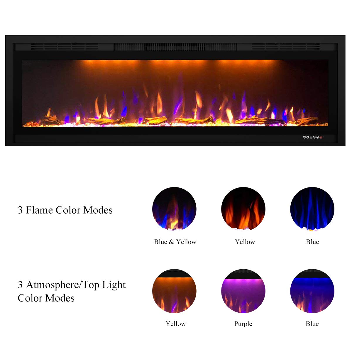 Valuxhome 50'' Royal Slim Electric Fireplace Built In With Remote Control,750/1500W