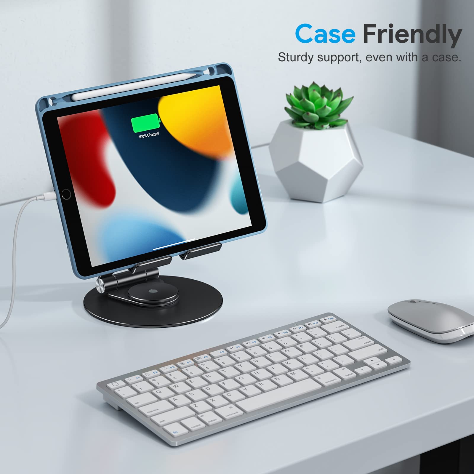 Omoton Swivel Tablet Stand For Ipad With 360 Rotating Base, Foldable Adjustable Holder For Drawing, Compatible With Ipad Pro/Air/Mini And More, Black Gray