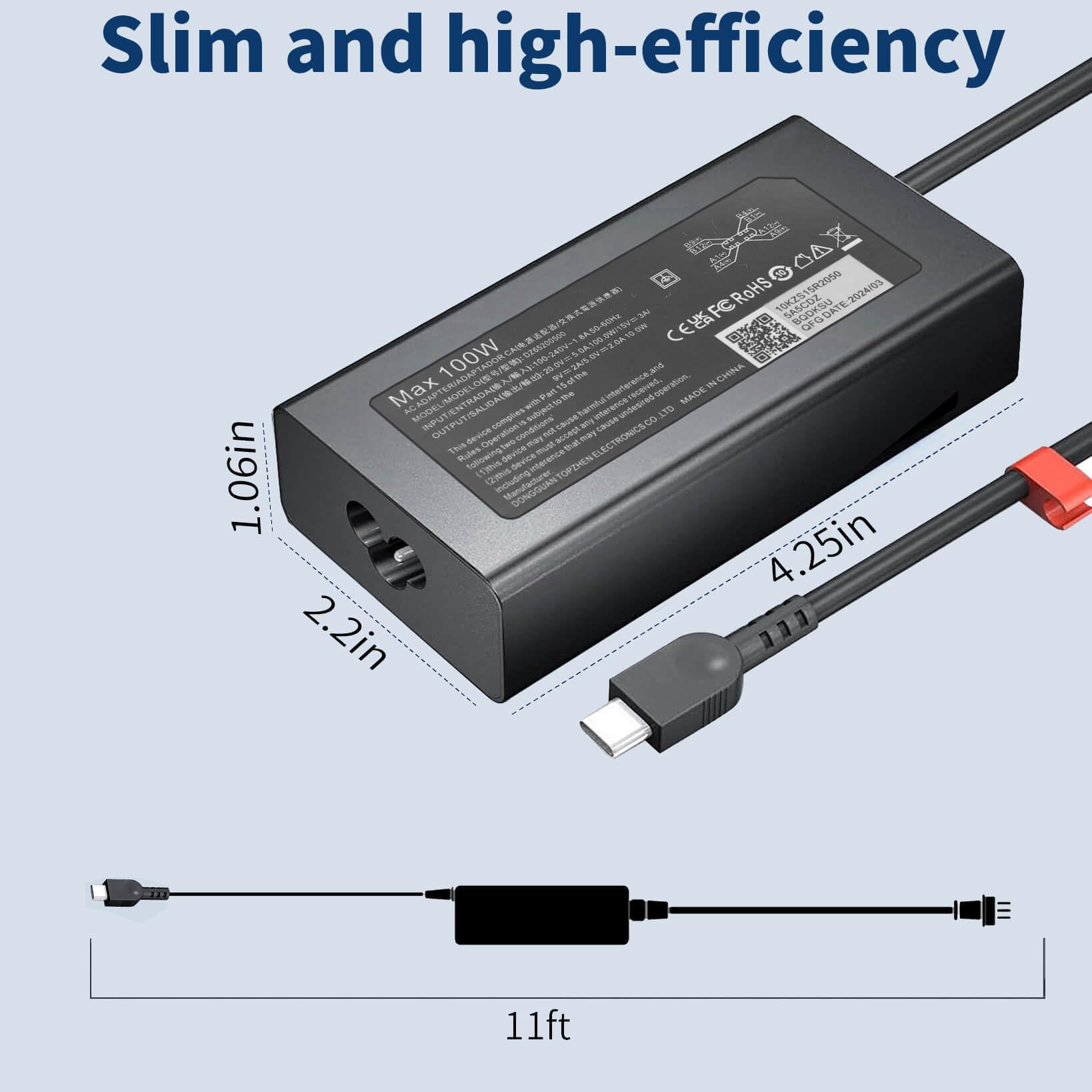 New Slim 100W Usb C Laptop Charger For Lenovo Laptop Charger Usb C Thinkpad/Yoga/Chromebook, 100W Usb C Charger For Macbook, Hp, Asus, Acer, Msi, Dell Computer Laptop Charger Ac Adapter