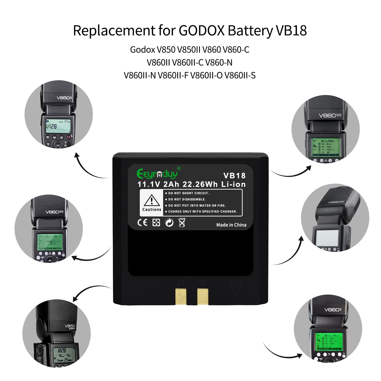 Eeyrnduy Vb18 Rechargeable Lithium Battery For Godox V850 V850Ii V860 V860C V860Ii V860Ii C V860N V860Ii N V860Ii F V860Ii O V86