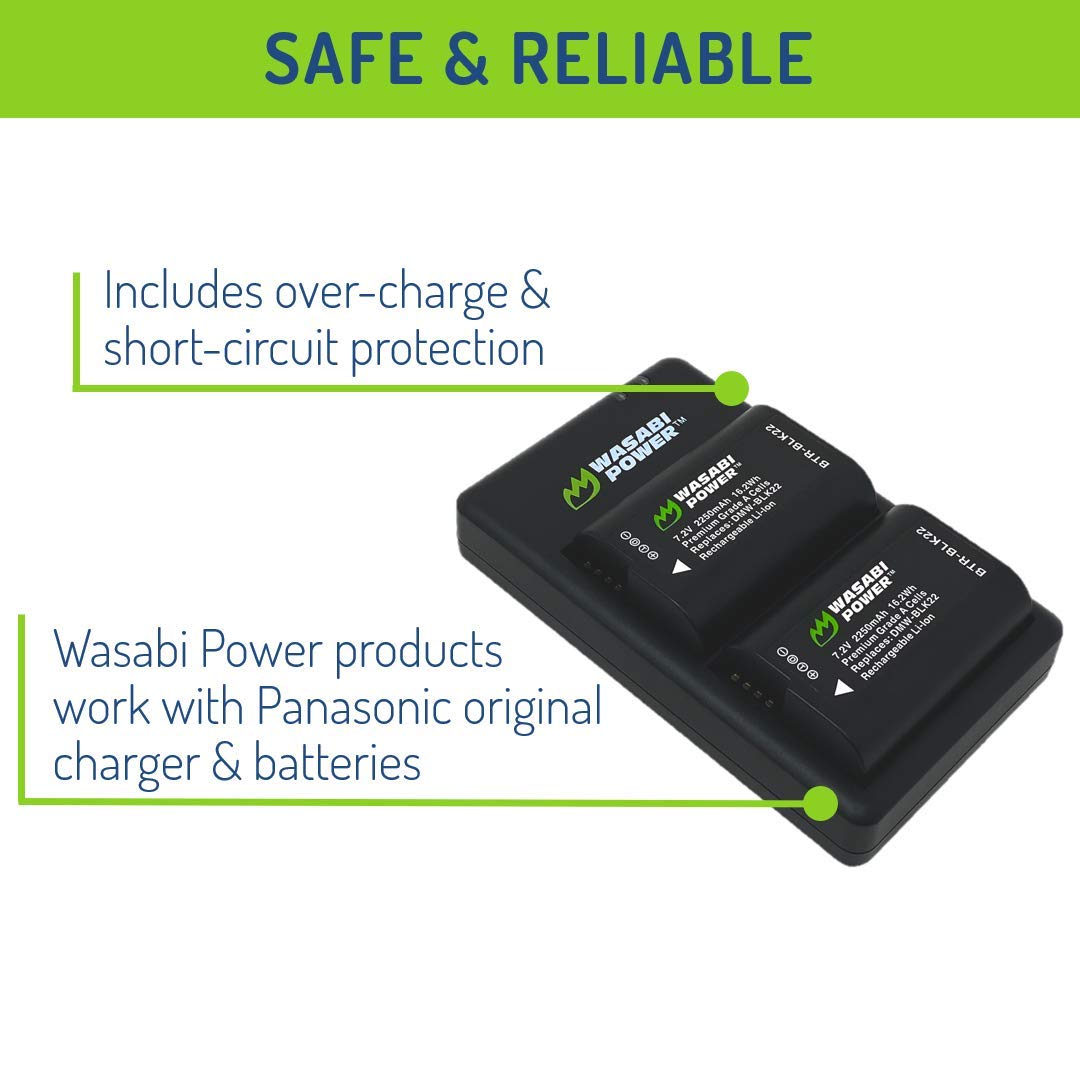 Wasabi Power Battery (2 Pack) And Usb C Dual Battery Charger For Panasonic Dmw Blk22 And Panasonic Lumix Dc S9, Dc G9 Iidc S5, D