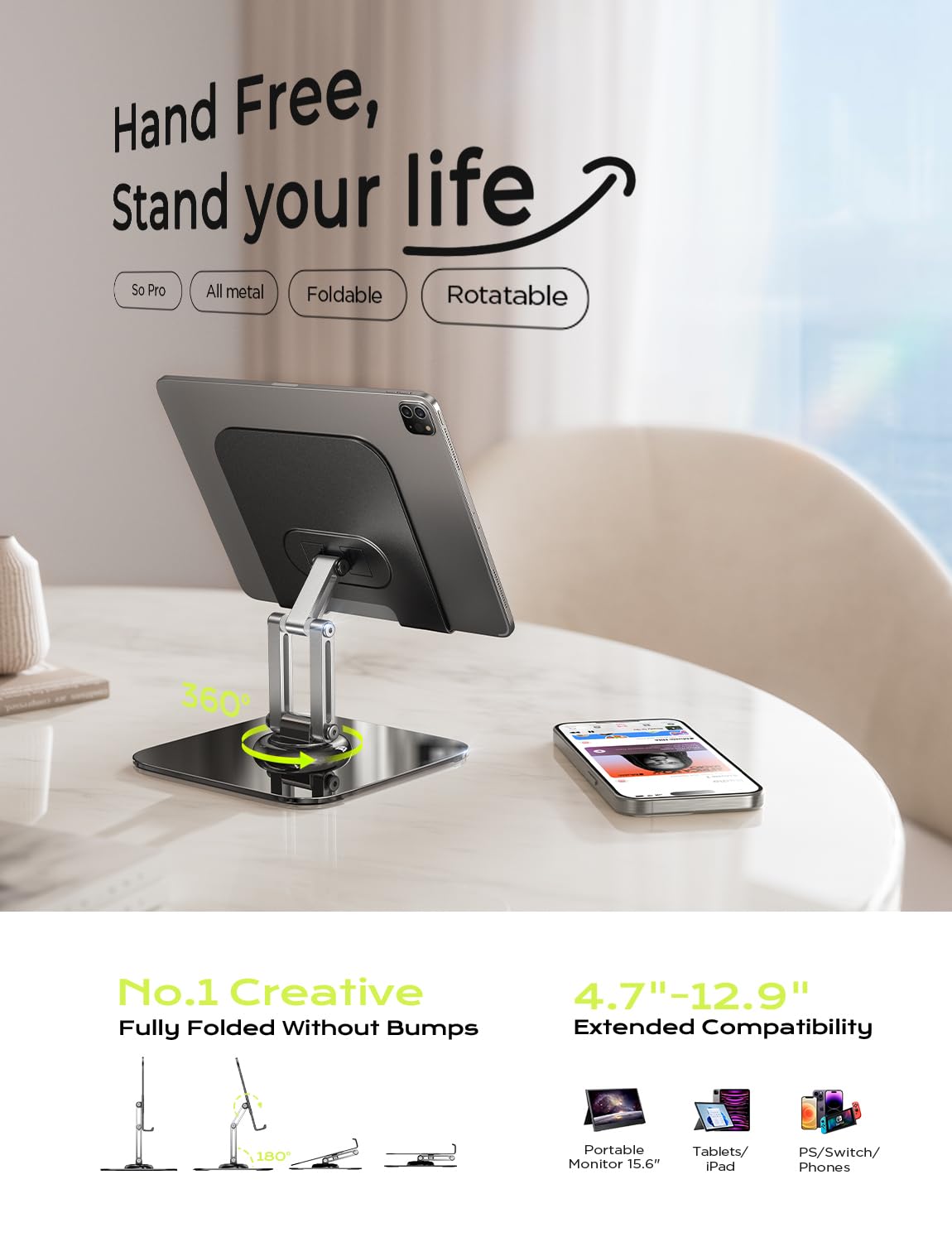 Lisen For Ipad Stand Holder Adjustable Tablet Stand For Desk, Portable Monitor Stand Tablet Holder 2024 Ipad 10Th Generation Acc