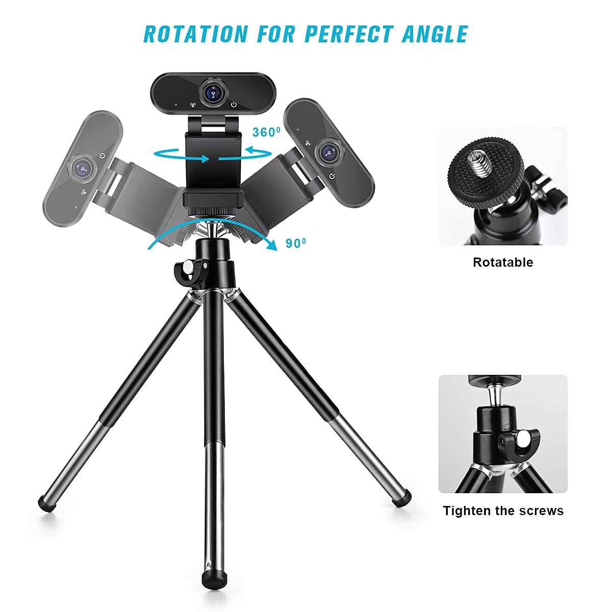 Mini Tripod For Webcam And Phone, Metal Extendable Webcam Stand With Phone Holder, Tripod For Webcam Black