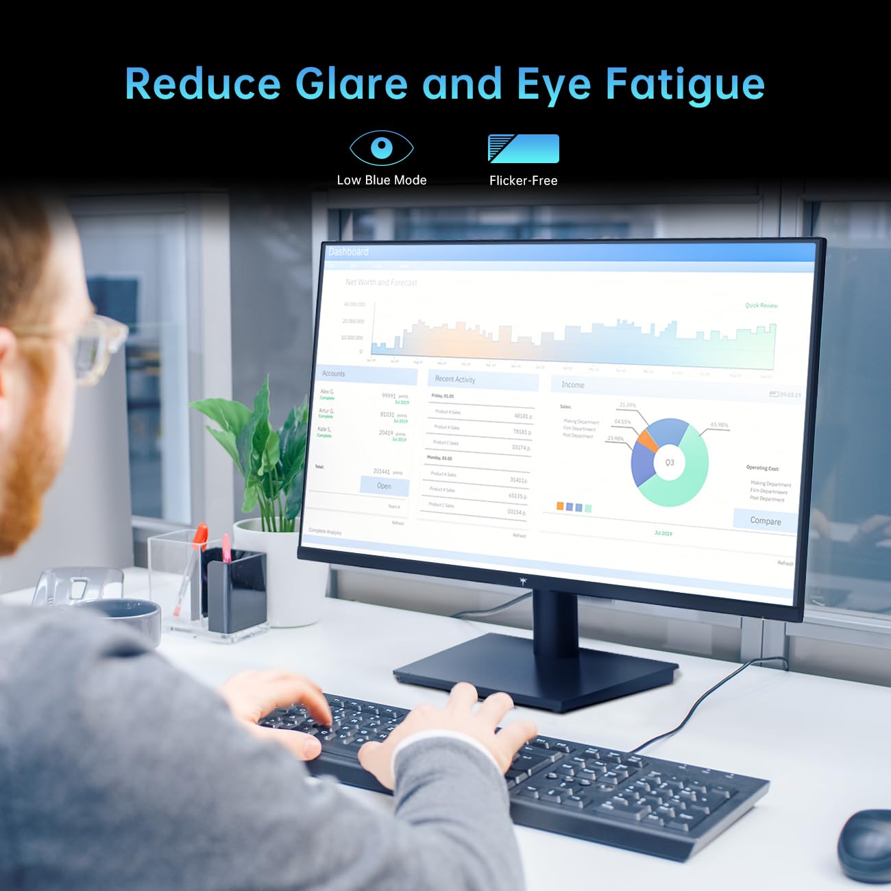 KTC 24 1080P Full HD Gaming Monitor, 100Hz, HDR10, Frameless, Freesync, HDMI & VGA, Tilt Adjustable, Eye Care, Black