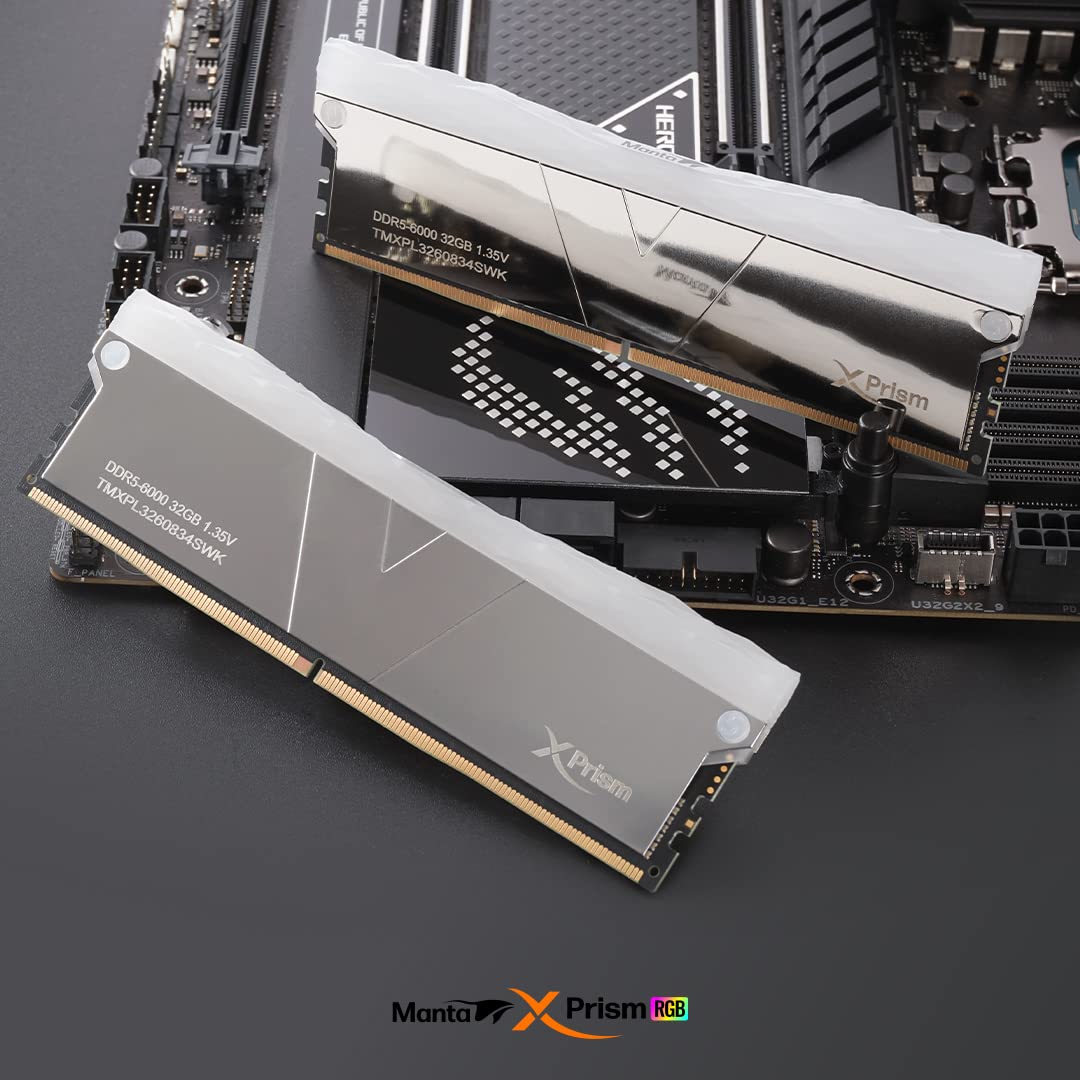 V Color Ddr5 Manta Xprism 64Gb(32Gbx2) 5600Mhz 2Gx8 Cl36 1.25V Sk Hynix Ic Rgb Gaming Desktop Upgrade Ram Memory Module   Silver