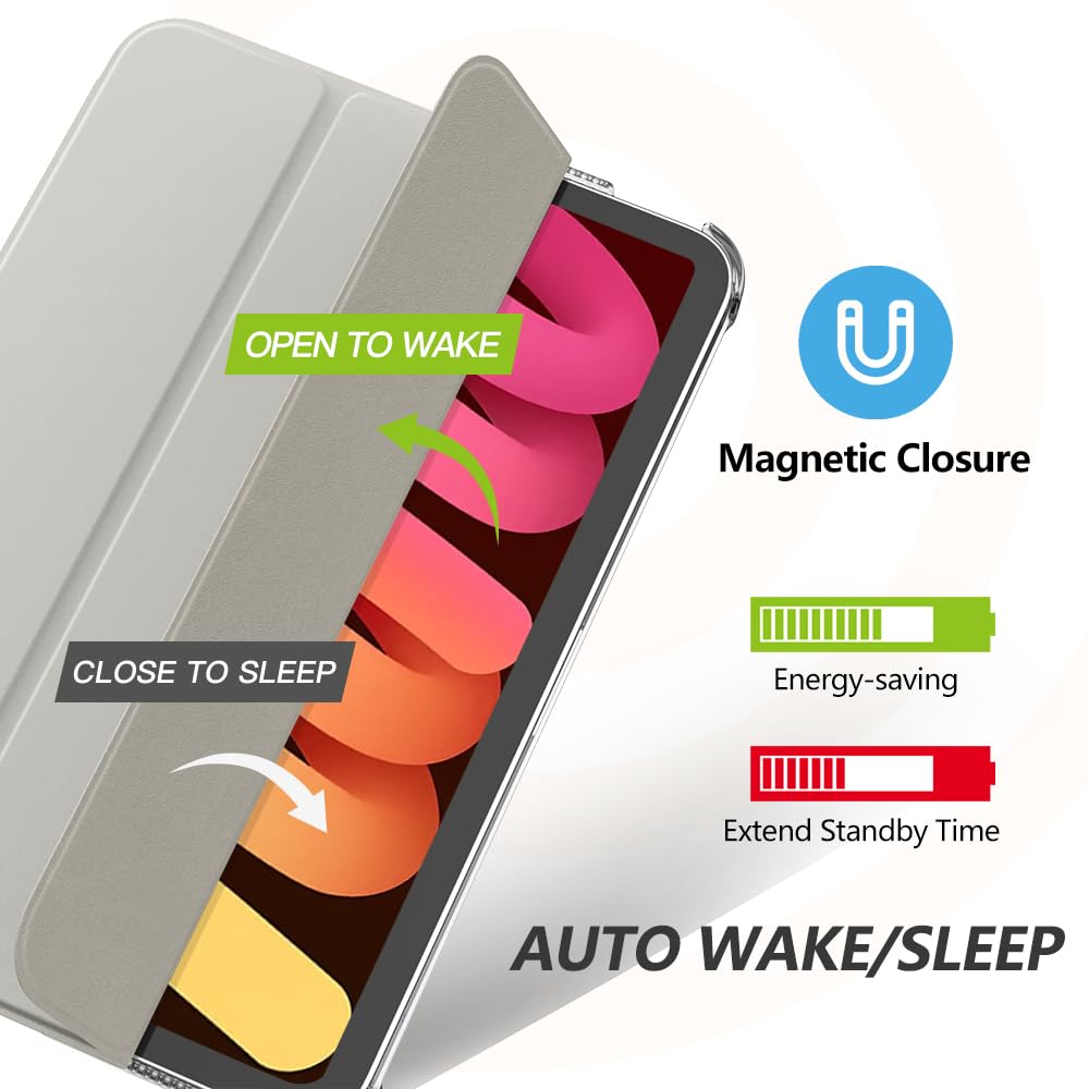 MoKo for iPad Mini 7 (A17 Pro) Case 2024,iPad Mini 6 Case 2021,8.3 inch iPad Mini 7th/6th Generation Case,Slim Lightweight Hard Back Shell Stand Cover for iPad Mini 2024 with Touch ID, Silver